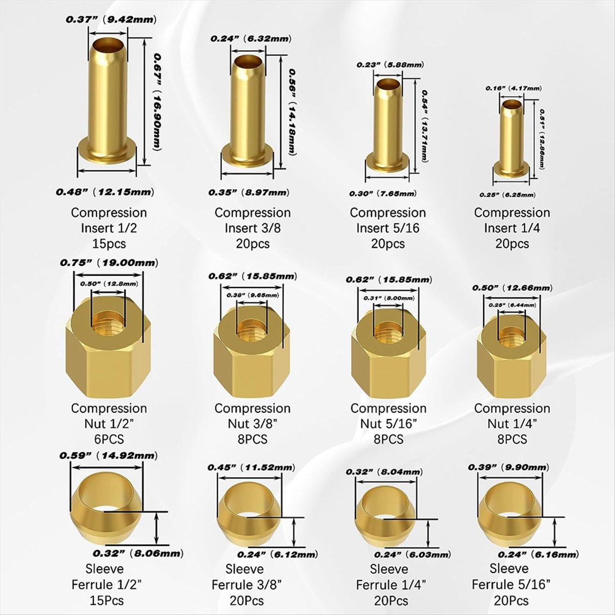 Compression Fitting Brass - AT16 180PCS Sıkıştırma Bağlantı Elemanları Çeşitleri